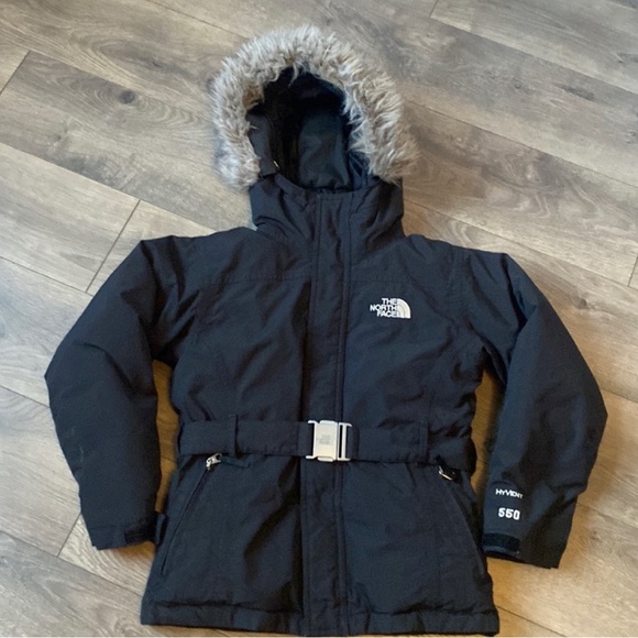 The North Face 550 Arctic Parka 550 Goose Down - Black/ grey fur hood - sz S/P - Picture 2 of 3